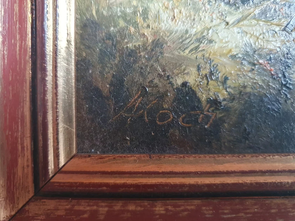Detail der Signatur A. Koch unten links und der strukturierten Malschicht