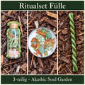 Ritualset Fülle: Fotocollage mit Zauberglas Fülle, XXL-Teelicht Fülle mit grünem Aventurin, Ritualkerze Fülle; 3-teilig