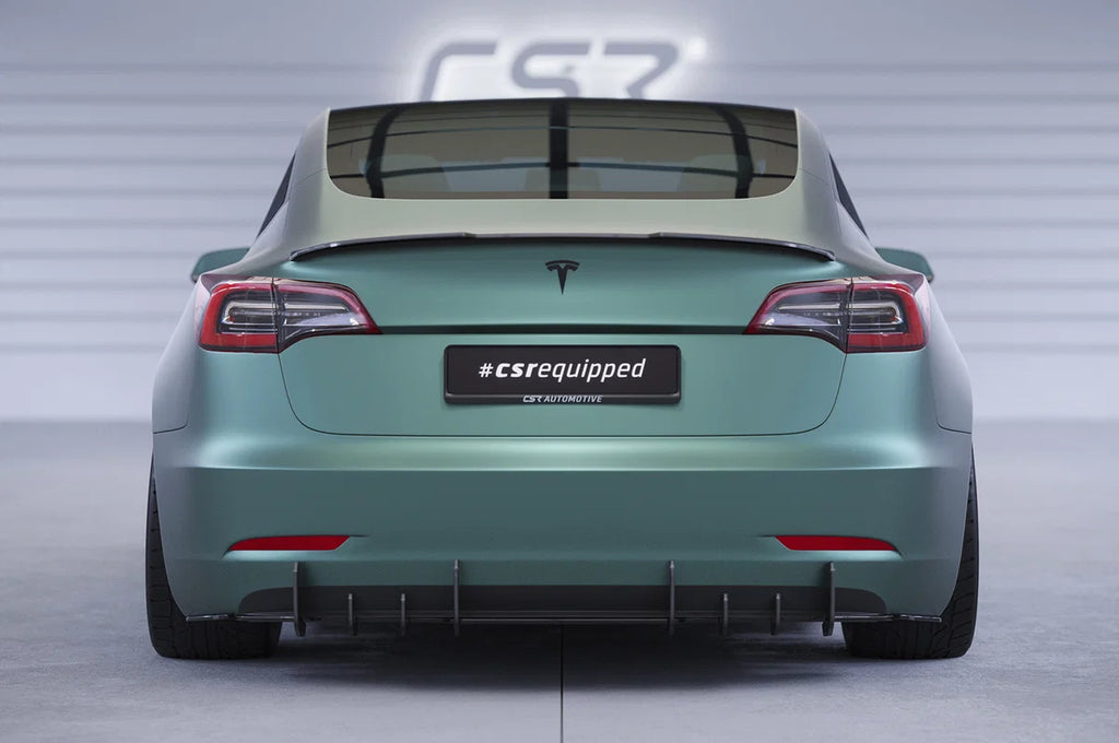 Montagebeispiel am Tesla Model 3 – Heckansicht, Fahrzeug nicht enthalten
