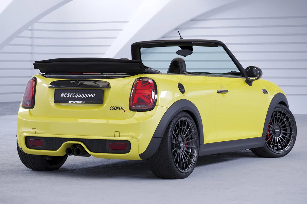 Montagebeispiel CSR HF976-G am Mini F57: seitliche Heckansicht. Fahrzeug und weitere Anbauteile nicht enthalten.