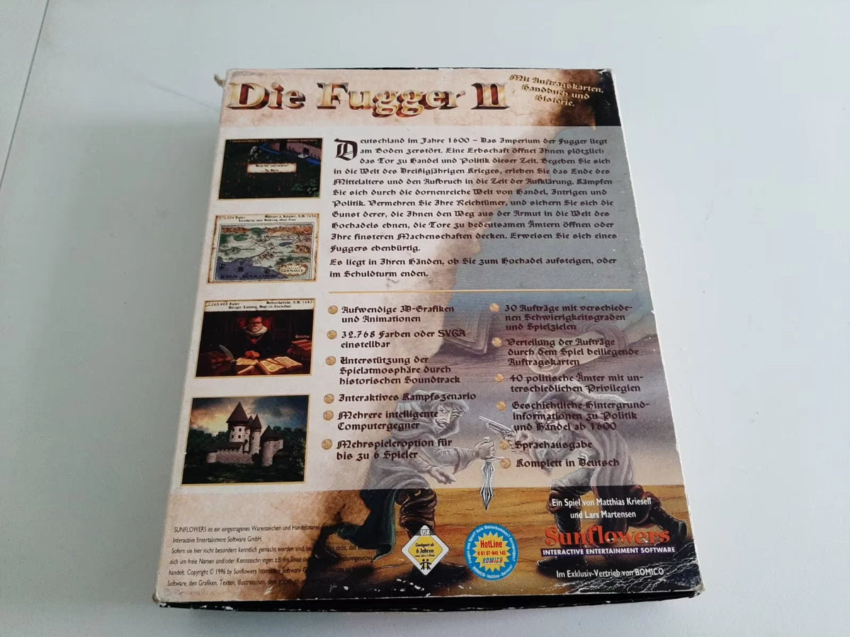 Die Fugger II von Sunflowers – Box-Rückseite mit Spielbeschreibung