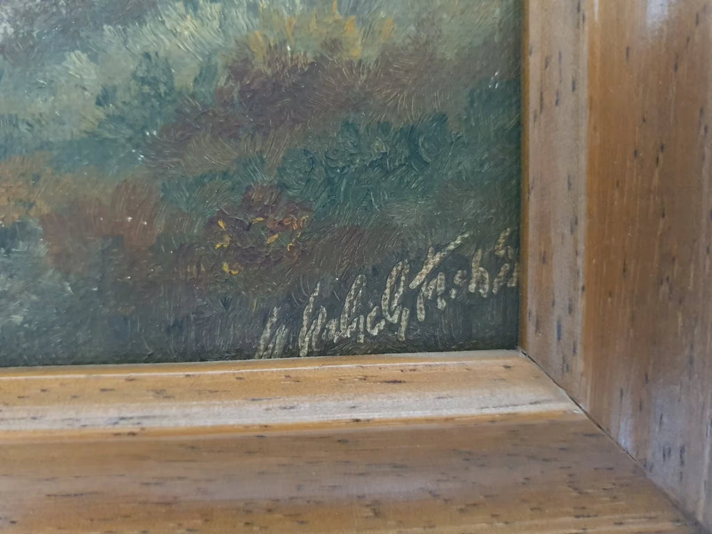 Detail der Signatur unten rechts am Landschaftsgemälde