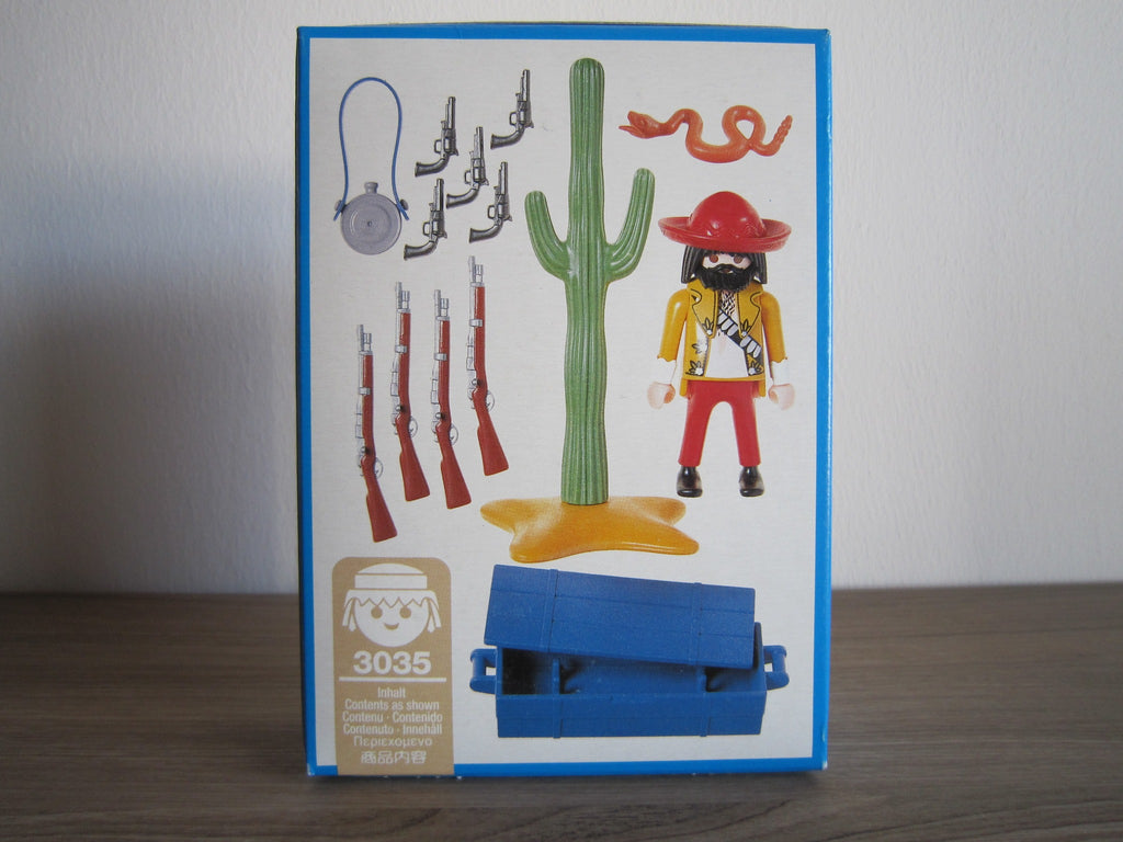 PLAYMOBIL 3035 Waffenhändler – Originalverpackung Rückseite mit Inhaltsabbildung
