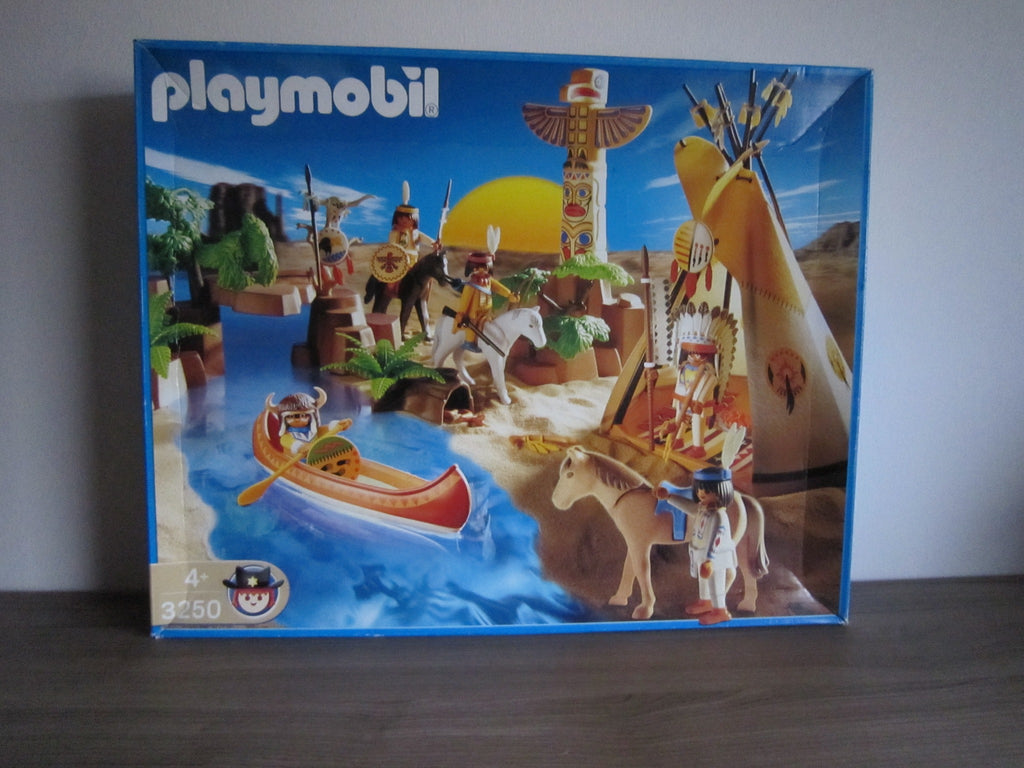 PLAYMOBIL 3250 Indianerdorf mit Tipi, Kanu und drei Pferden – Vorderseite der Originalverpackung
