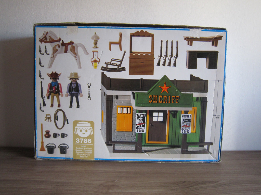 PLAYMOBIL 3786 Sheriffbüro – Verpackungsrückseite mit Inhaltsübersicht