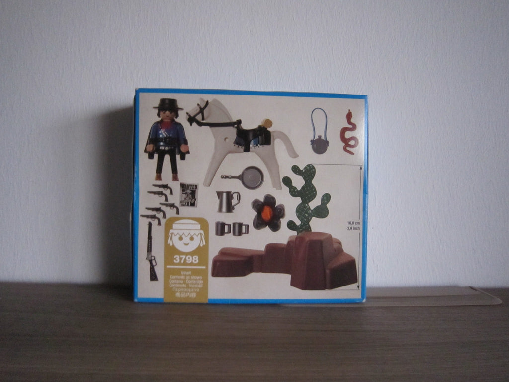 PLAYMOBIL 3798 Kopfgeldjäger mit Pferd und Lagerfeuer – Rückseite der Originalverpackung