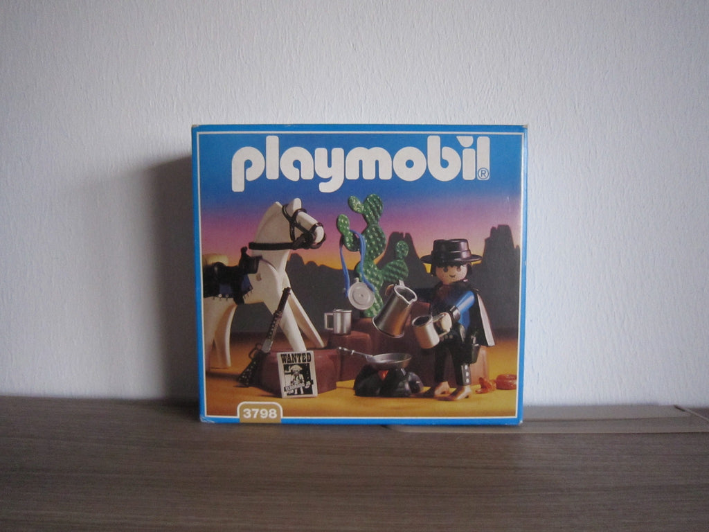 PLAYMOBIL 3798 Kopfgeldjäger mit Pferd und Lagerfeuer – Vorderseite der Originalverpackung