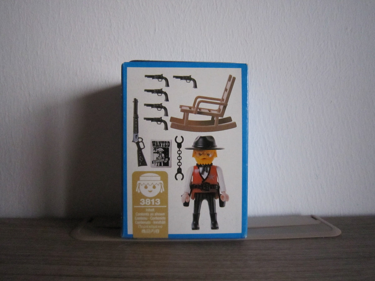 PLAYMOBIL 3813 Sheriff mit Schaukelstuhl – Rückseite der Originalverpackung