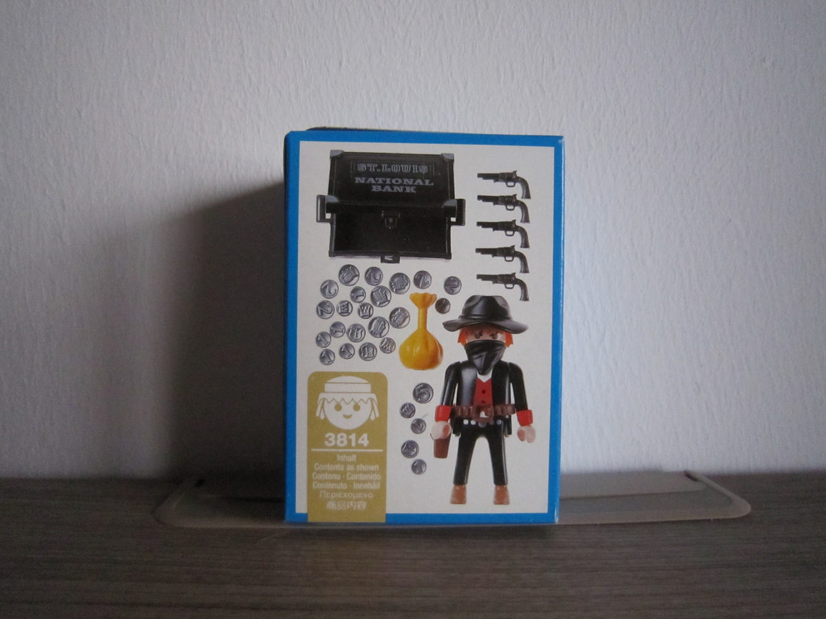 PLAYMOBIL 3814 Bandit mit Geldtruhe – Rückseite der Originalverpackung