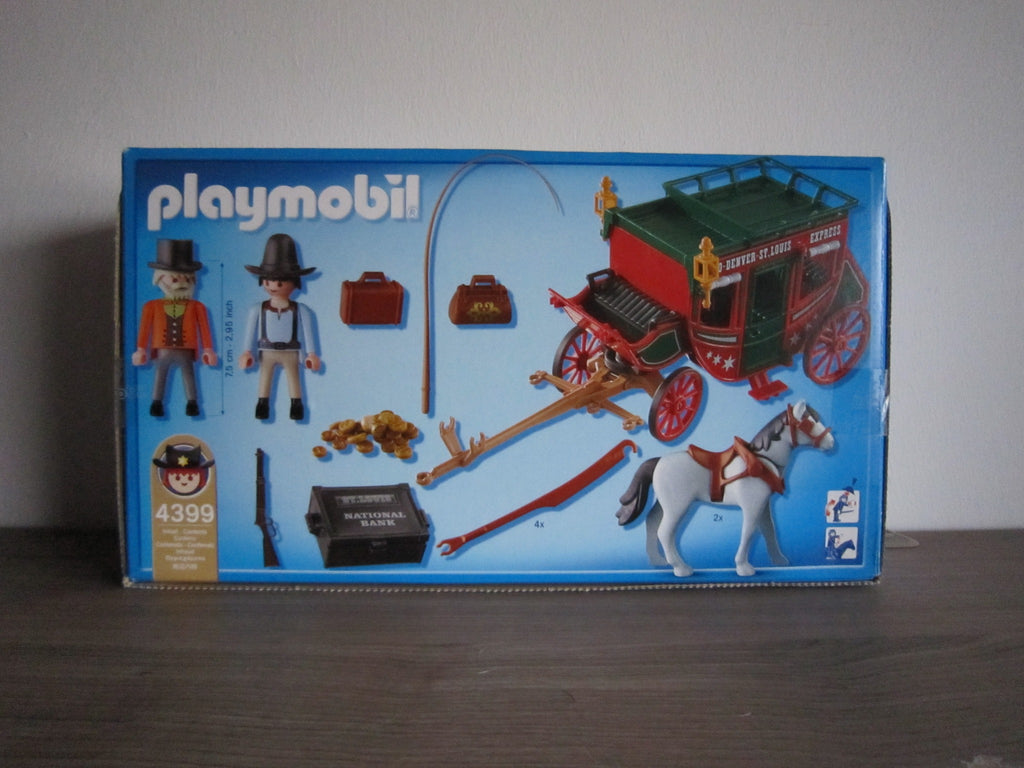 PLAYMOBIL 4399 Western-Postkutsche mit zwei Pferden – Rückseite der Originalverpackung
