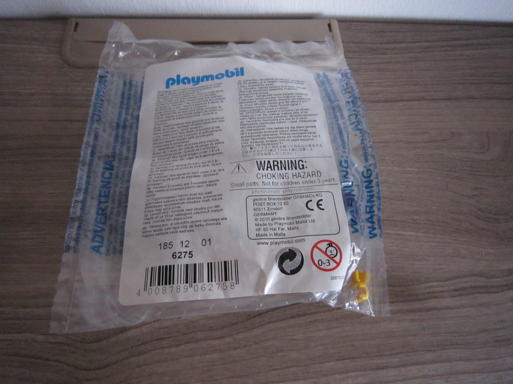 Originales PLAYMOBIL-Etikett mit Artikelnummer 6275 auf der Rückseite der Folienverpackung
