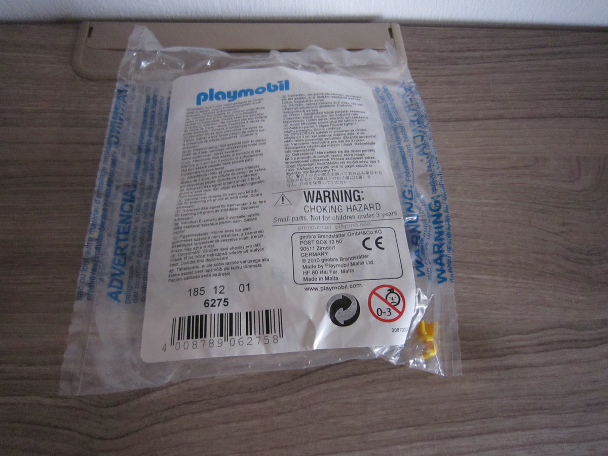 Originales PLAYMOBIL-Etikett mit Artikelnummer 6275 auf der Rückseite der Folienverpackung