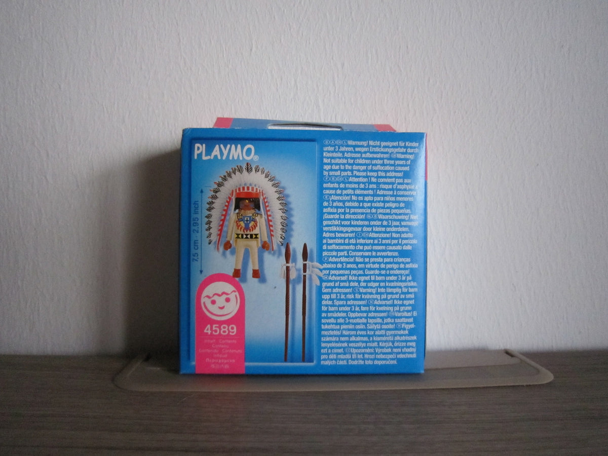 PLAYMOBIL Special 4589 Häuptling mit Federschmuck und Speeren – Rückseite der Originalverpackung