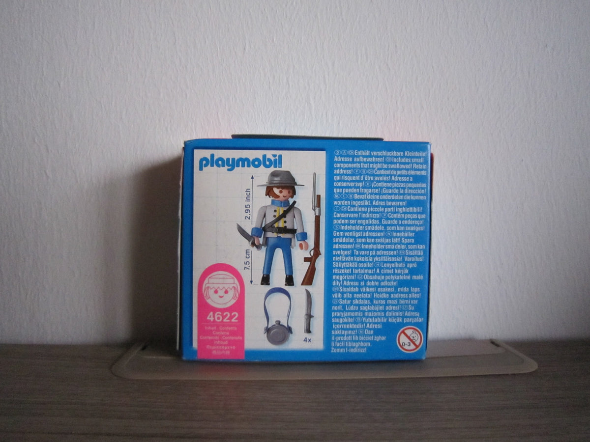 PLAYMOBIL Special 4622 Soldat in grauer Uniform – Rückseite der Originalverpackung