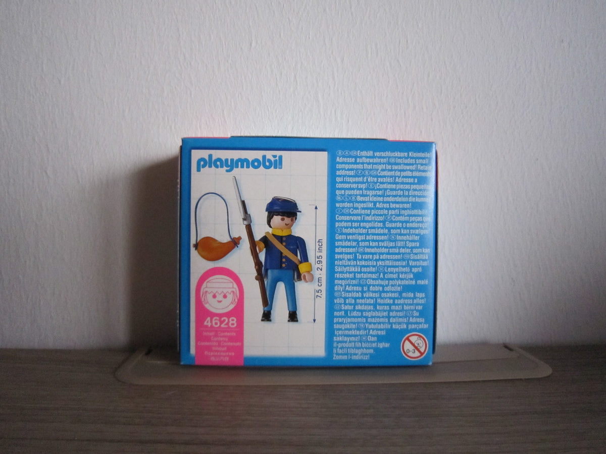 PLAYMOBIL Special 4628 Soldat in blauer Uniform – Rückseite der Originalverpackung