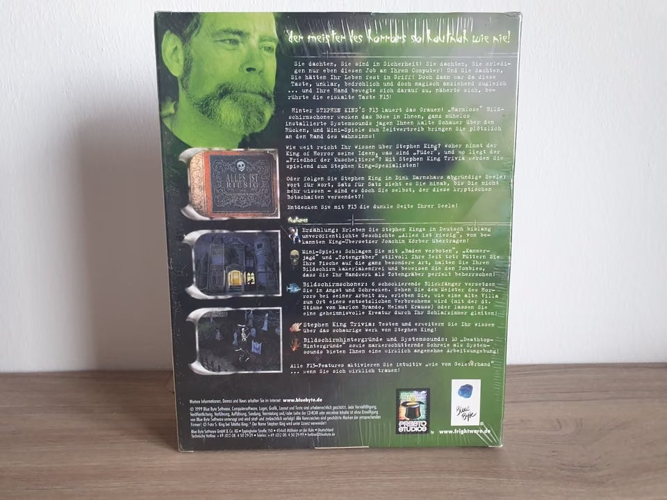 Stephen King’s F13 – Rückseite der Originalbox mit Inhaltsbeschreibung
